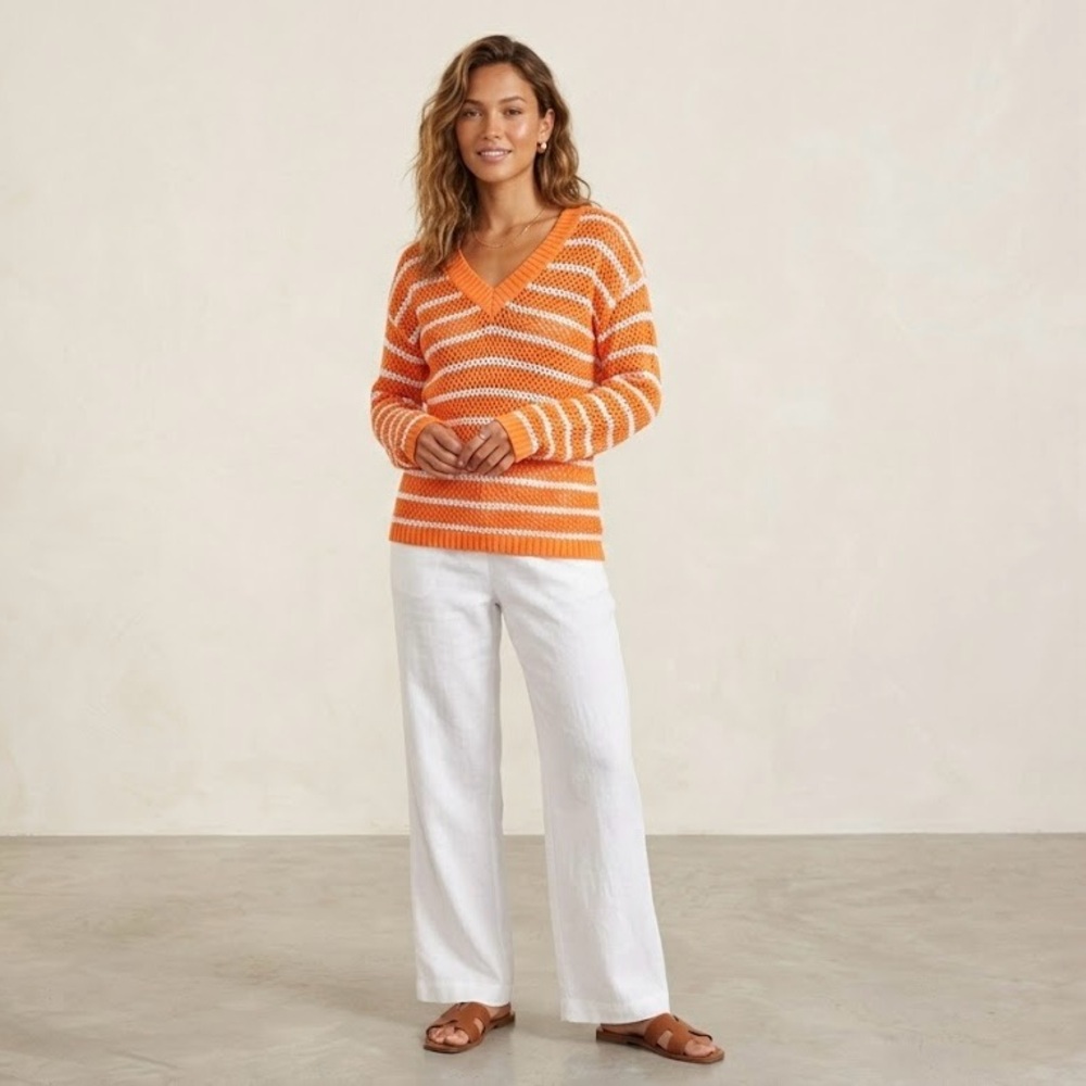 Talbots Orange and White Knit Sweater Size XL